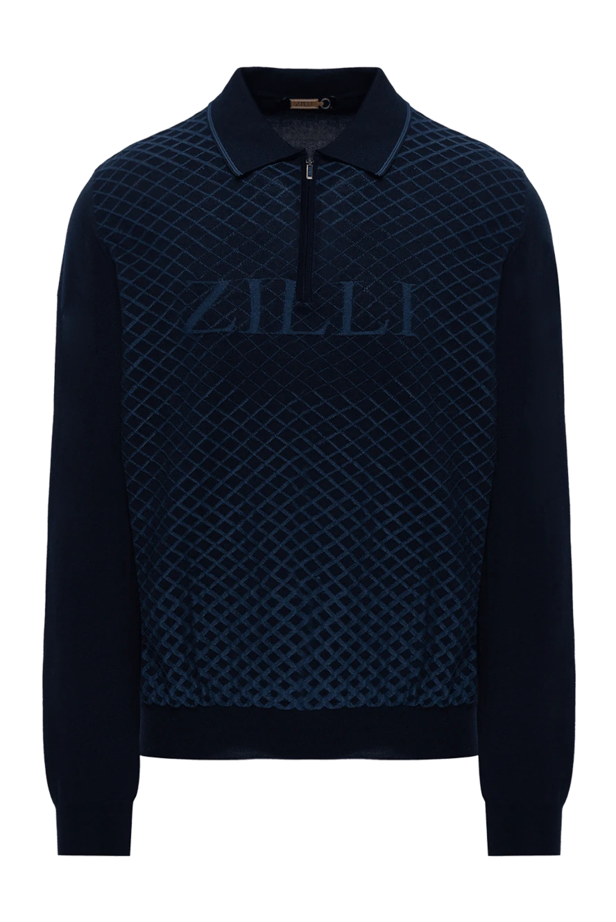 Zilli man silk and wool long sleeve polo blue for men купить с ценами и фото 153533 - photo 1