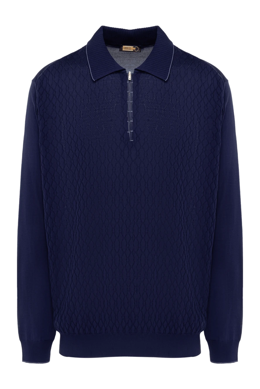 Zilli man long sleeve polo in silk and alligator blue for men купить с ценами и фото 153589 - photo 1