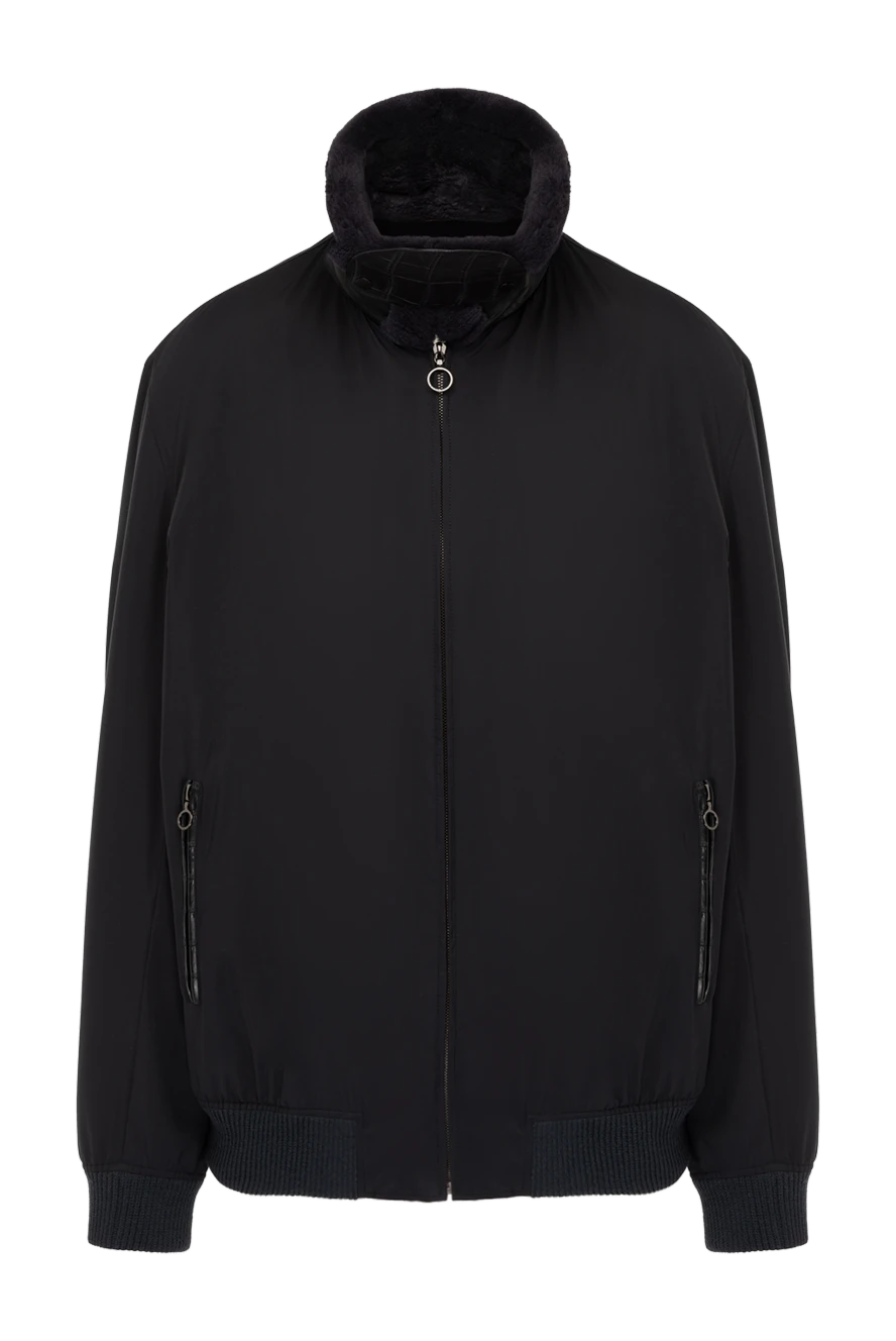 Seraphin куртка кашемировая с меховым воротником и фиксатором из кожи крокодила синяя мужская 154046 - фото 1