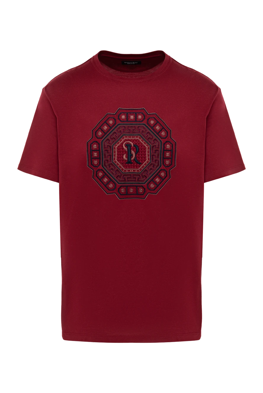 Stefano Ricci қызыл мақтадан және сәндік өрнегі мен монограммасы бар модальды футболка 154398 - фото 1