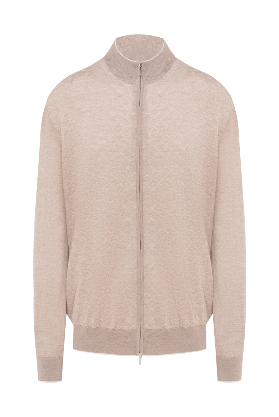 Cesare di Napoli man men's cardigan made of wool and silk, beige купить с ценами и фото 154524 - photo 1