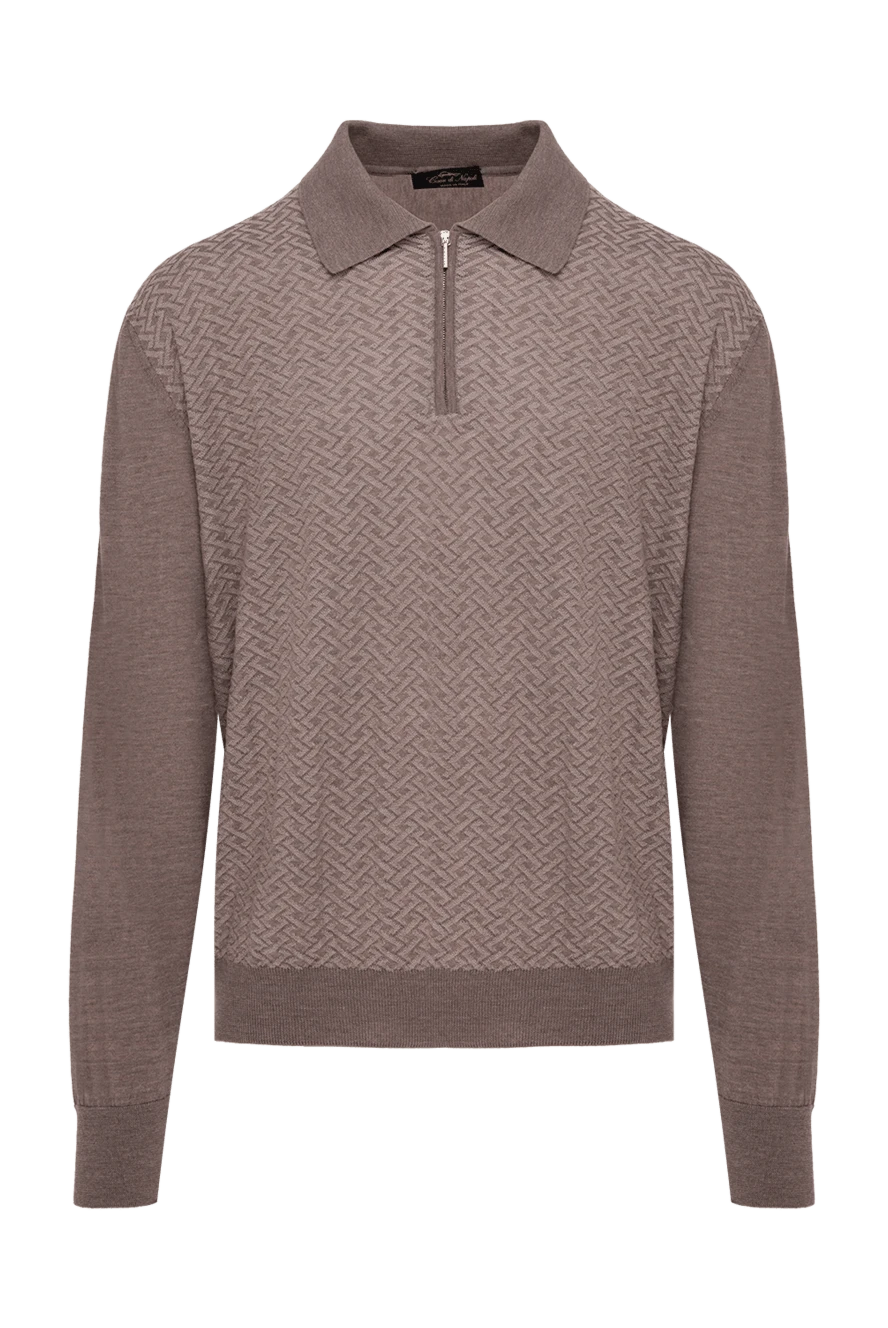 Cesare di Napoli man wool and silk long sleeve polo beige for men купить с ценами и фото 154528 - photo 1