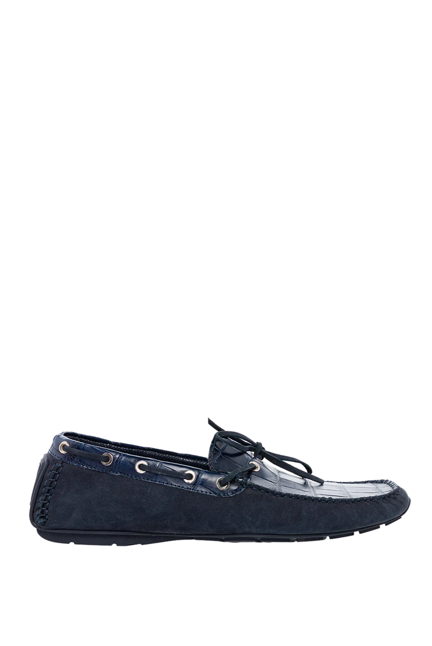 Cesare di Napoli man moccasins for men made of nubuck and alligator skin blue купить с ценами и фото 154718 - photo 1