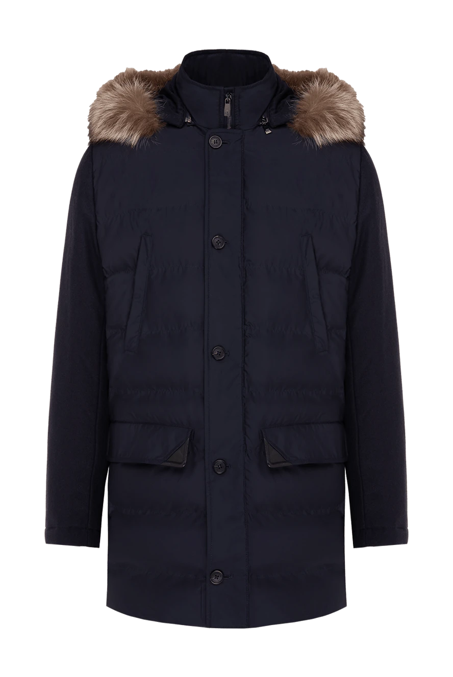 Corneliani man men's down jacket made of wool, polyester and genuine leather blue купить с ценами и фото 155047 - photo 1