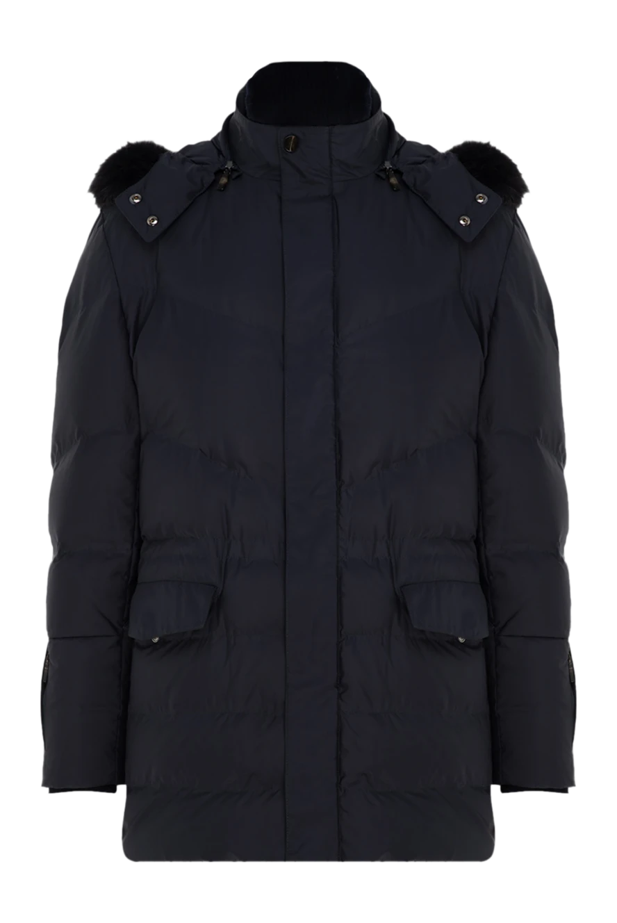 Corneliani man men's down jacket made of wool, polyester and genuine leather blue купить с ценами и фото 155048 - photo 1