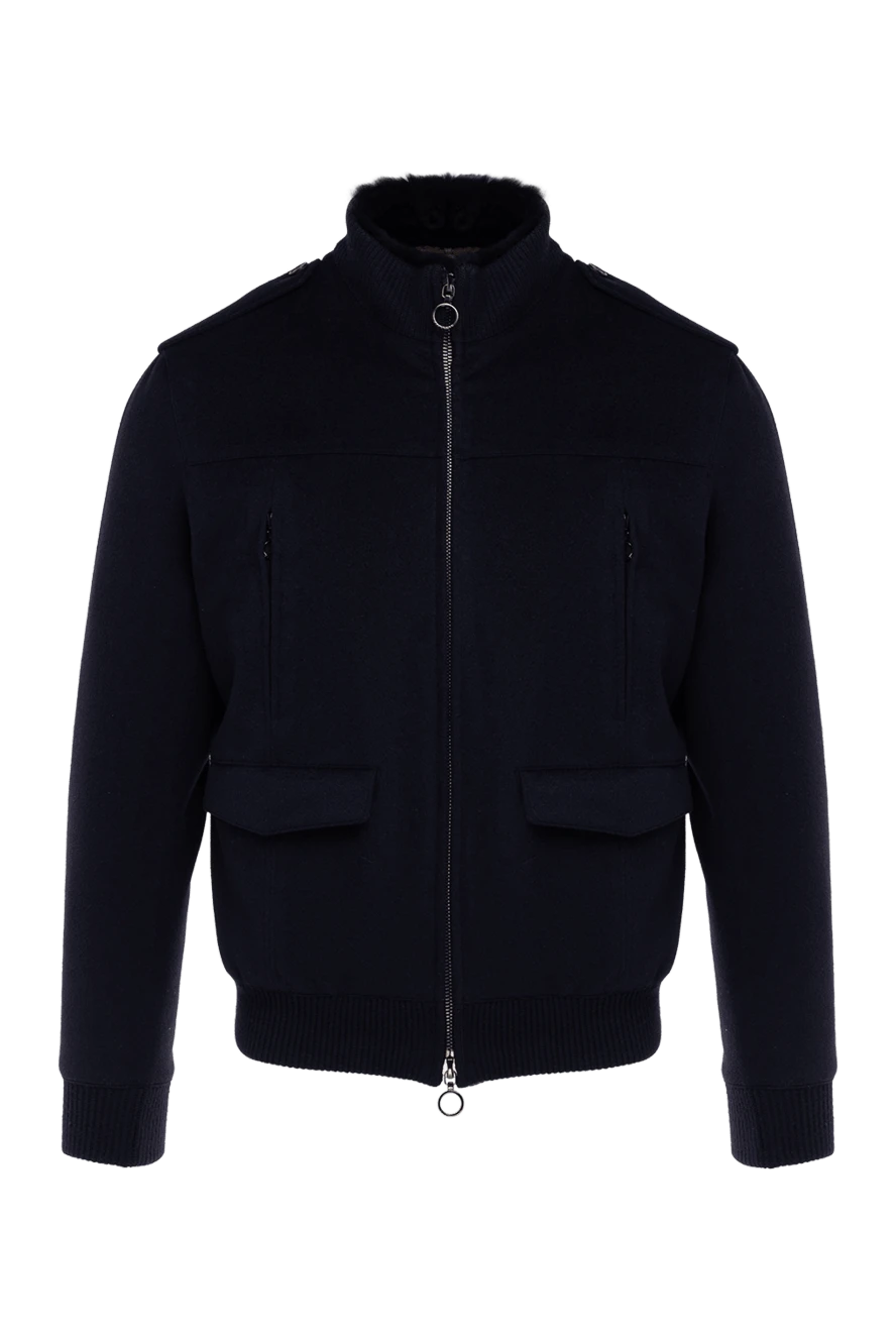 Seraphin куртка-бомбер кашемировая утепленная мехом синяя мужская 155336 - фото 1