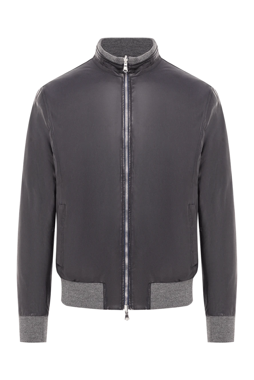 Barba Napoli куртка-бомбер кожаная синяя со стеганой подкладкой мужская 155581 - фото 1