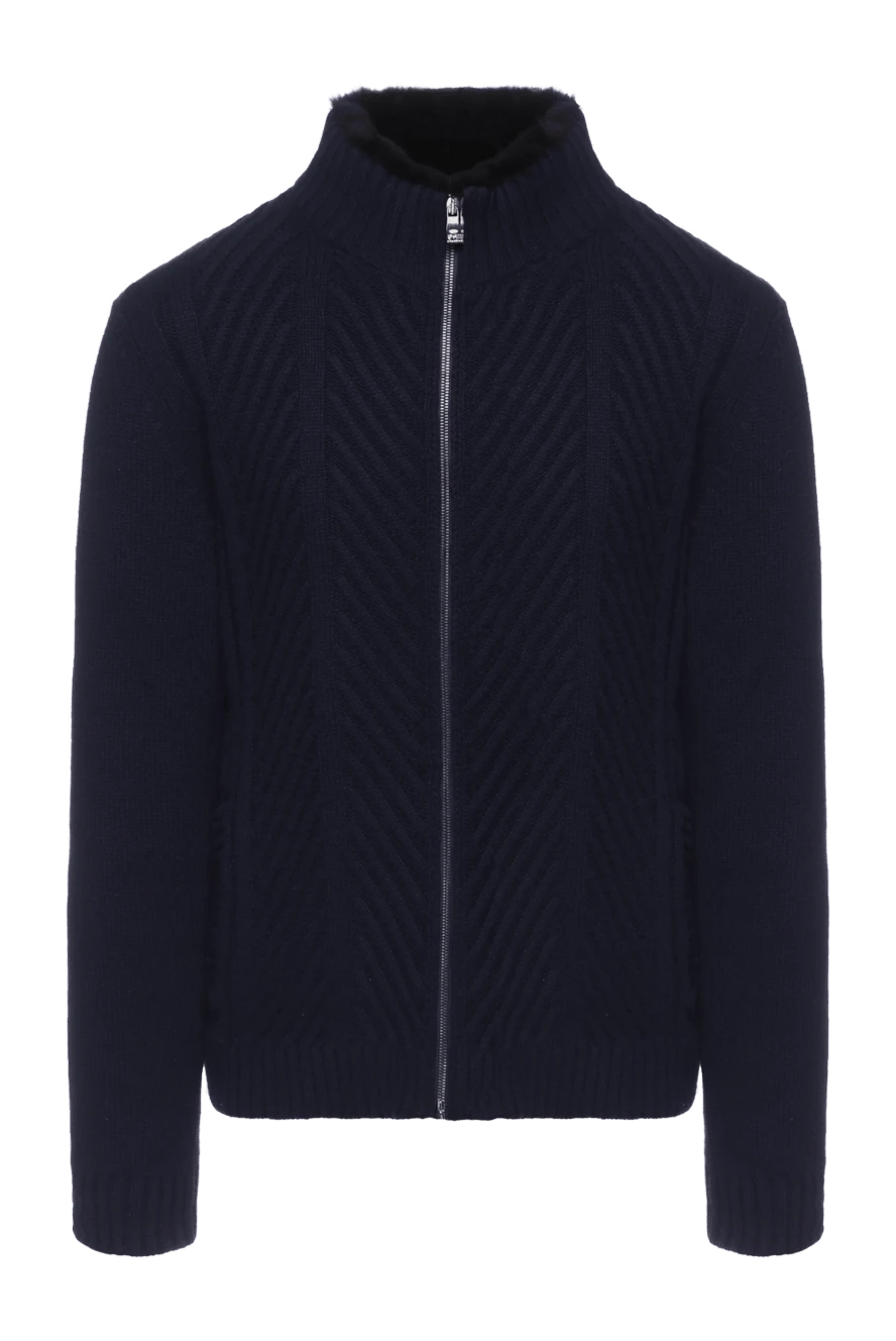 Corneliani man men's cashmere and fur cardigan blue купить с ценами и фото 156291 - photo 1