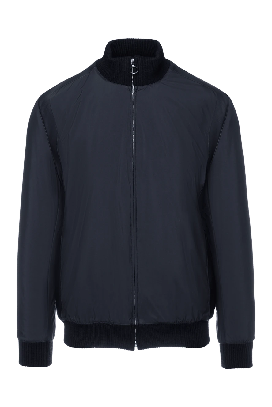 Seraphin ерлерге арналған көк кашемир бомбер күртеше былғары бөлшектерімен 156757 - фото 1