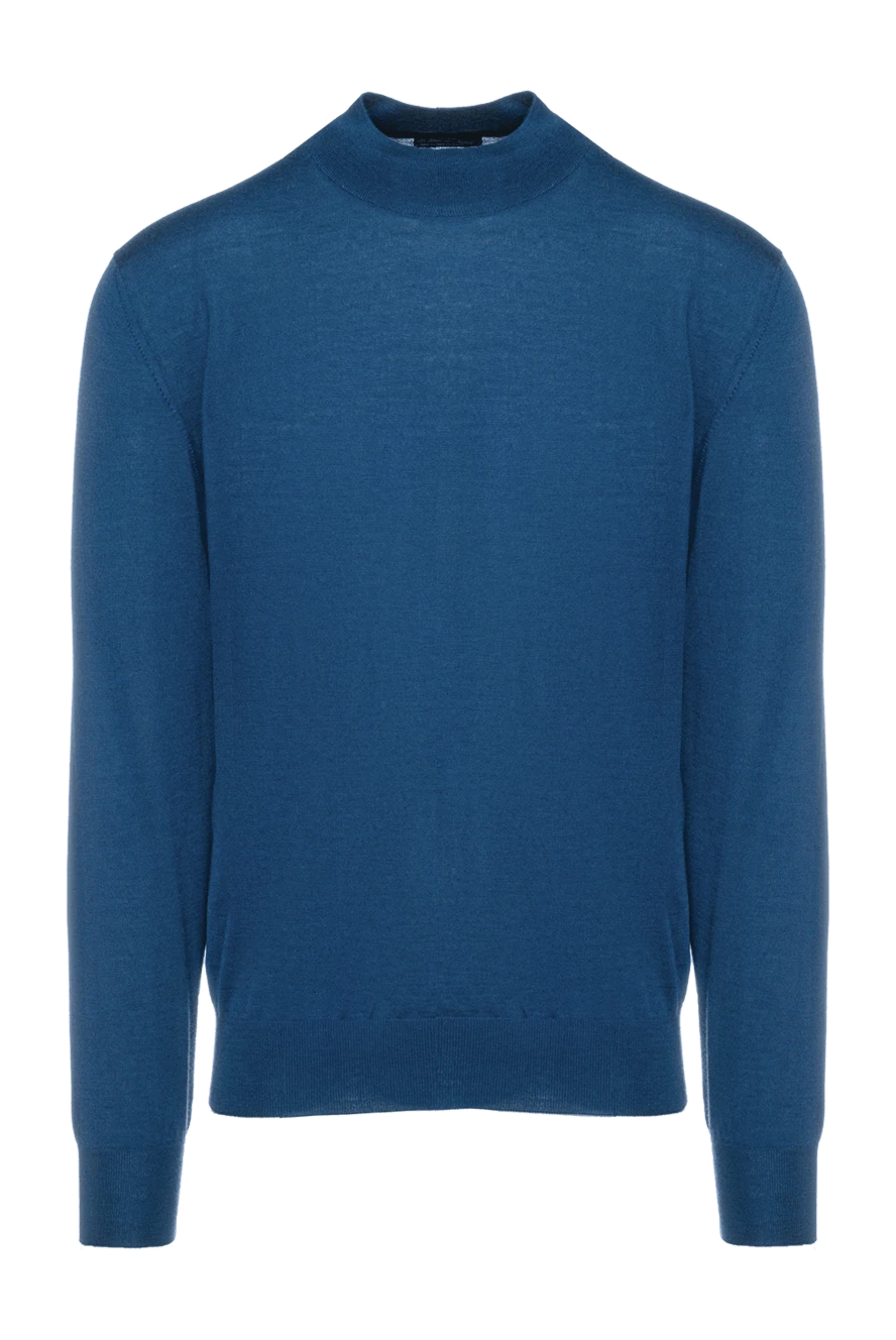 Cesare di Napoli man men's jumper with a high stand-up collar, cashmere and silk, blue купить с ценами и фото 157142 - photo 1