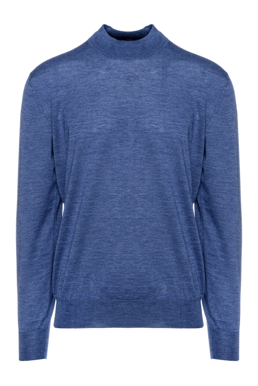 Cesare di Napoli man men's jumper with a high stand-up collar, cashmere and silk, blue купить с ценами и фото 157143 - photo 1