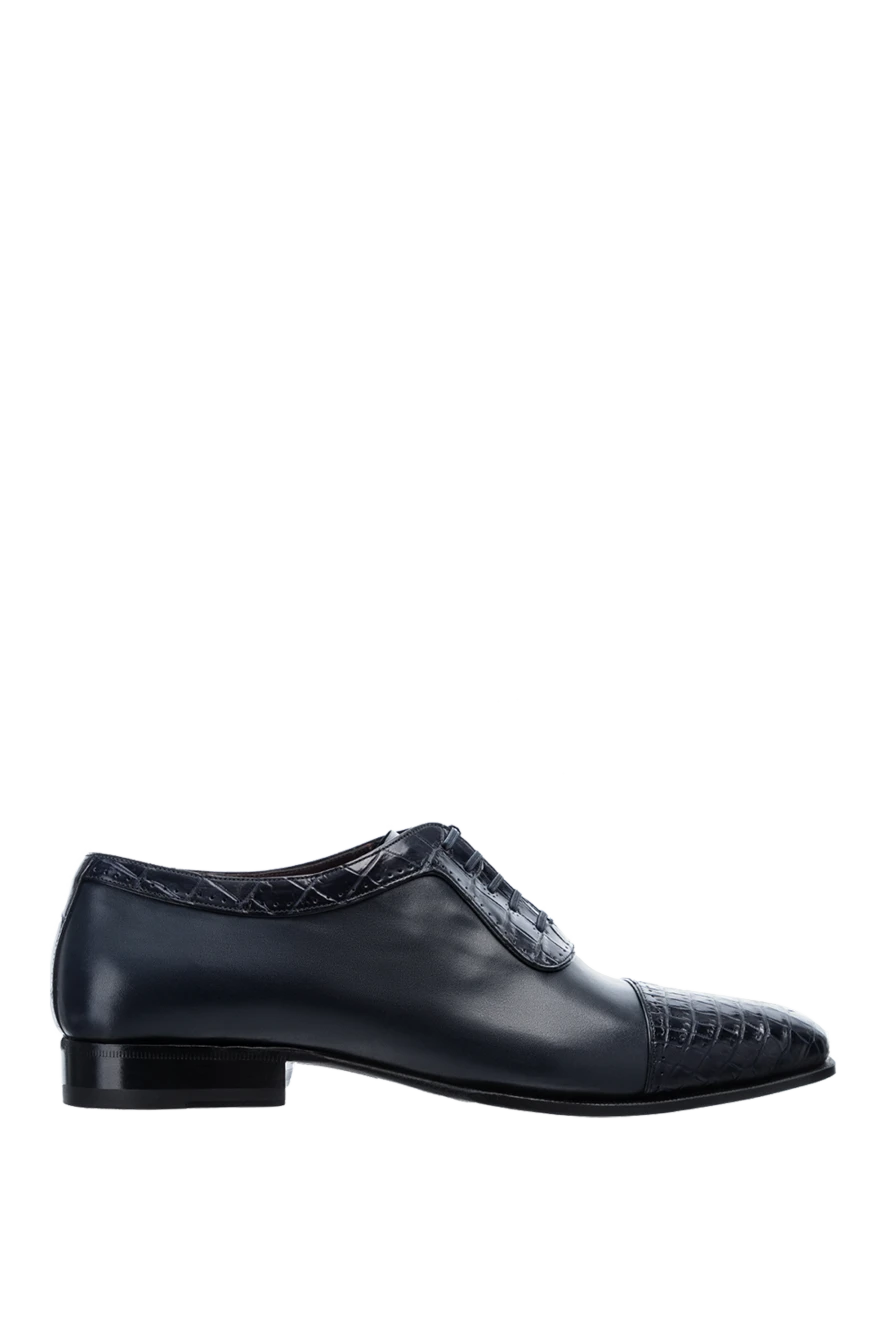 Stefano Ricci туфли мужские из кожи и кожи крокодила синие 157219 - фото 1
