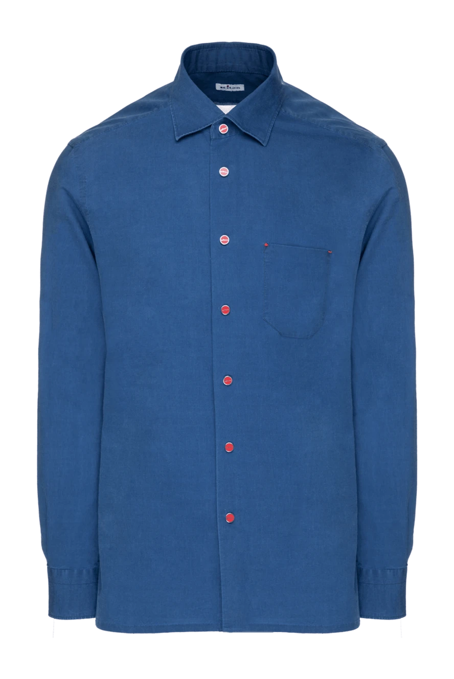 Kiton man blue cotton shirt for men купить с ценами и фото 157241 - photo 1