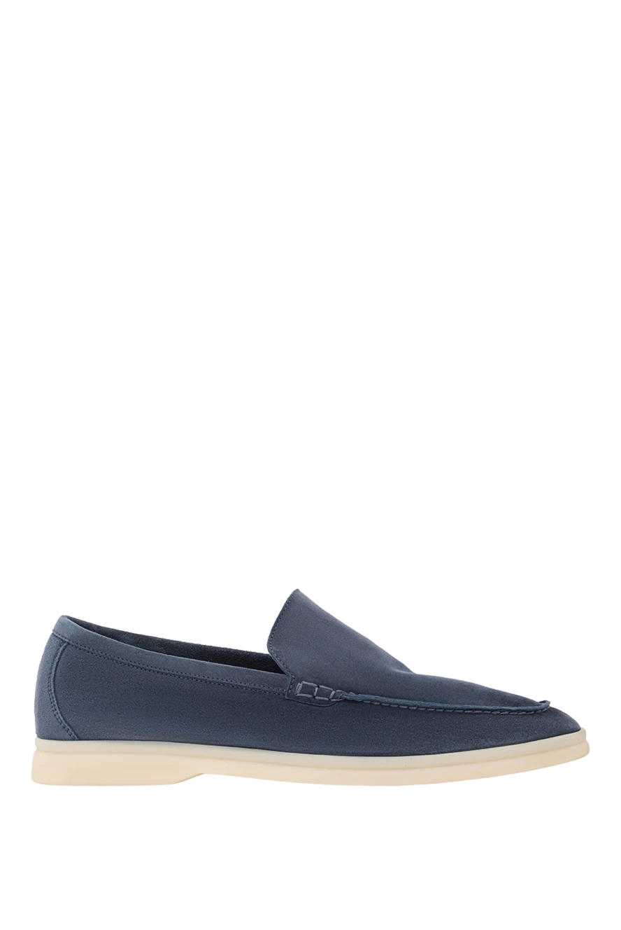 Summer walking moccasins made of blue suede for men