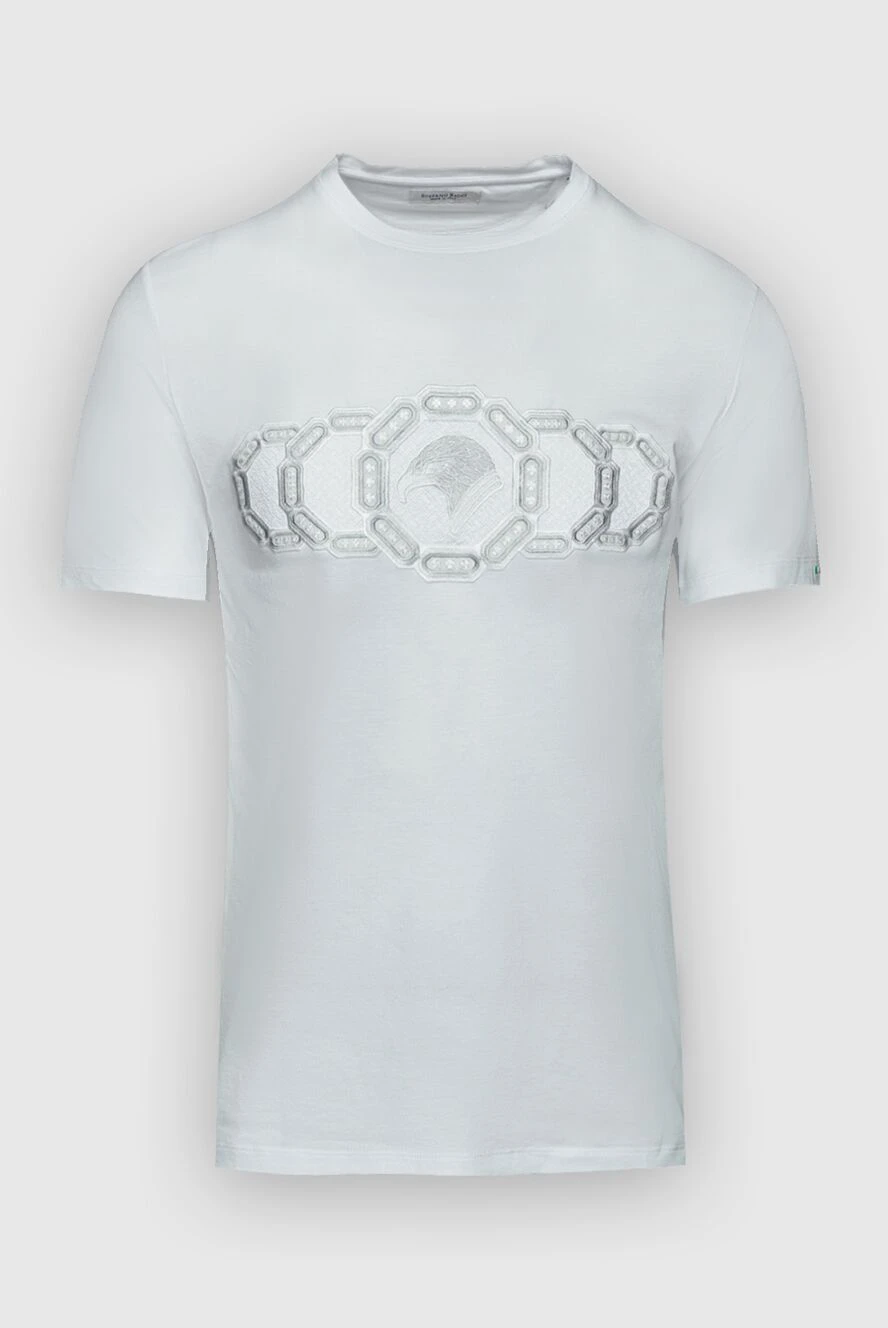 Stefano Ricci футболка из хлопка и модала светлого оттенка с текстурным логотипом на груди 157706 - фото 1