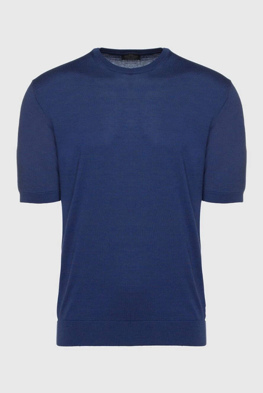 Cesare di Napoli джемпер с коротким рукавом из шелка и хлопка синий мужской 158110 - фото 1
