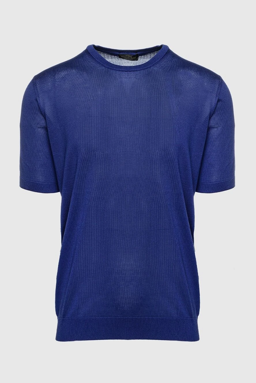 Cesare di Napoli man silk short sleeve jumper blue for men купить с ценами и фото 158114 - photo 1