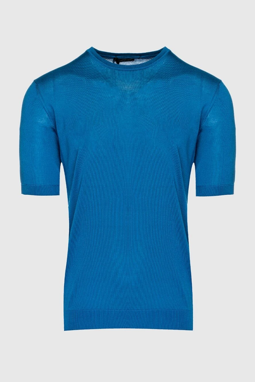 Cesare di Napoli man silk short sleeve jumper blue for men купить с ценами и фото 158131 - photo 1