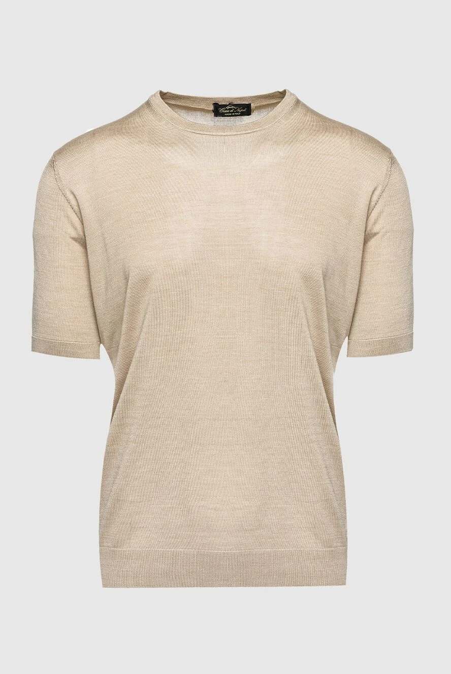 Cesare di Napoli man beige silk short sleeve jumper for men купить с ценами и фото 158137 - photo 1