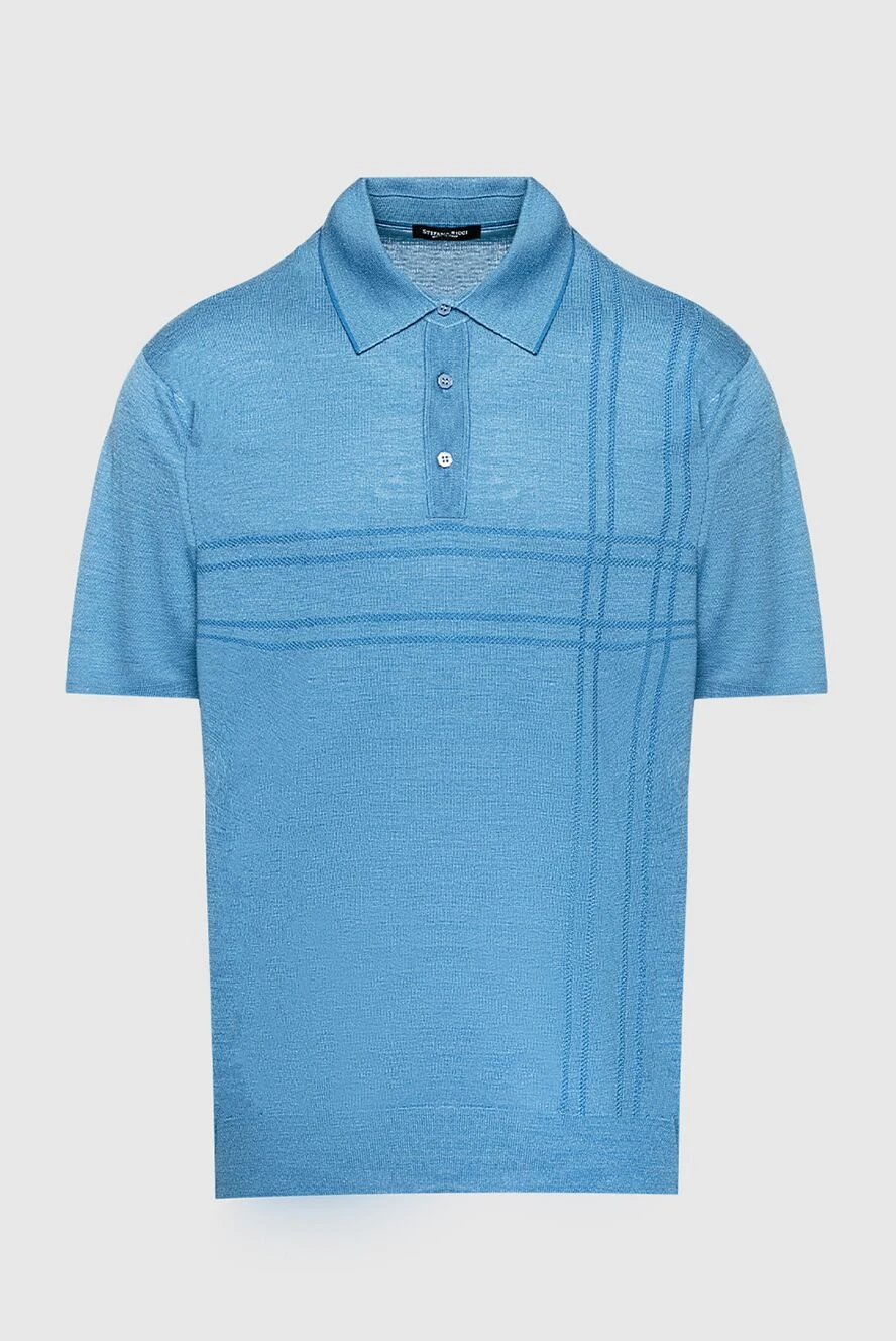 Stefano Ricci поло из шелка и льна голубое мужское 158834 - фото 1