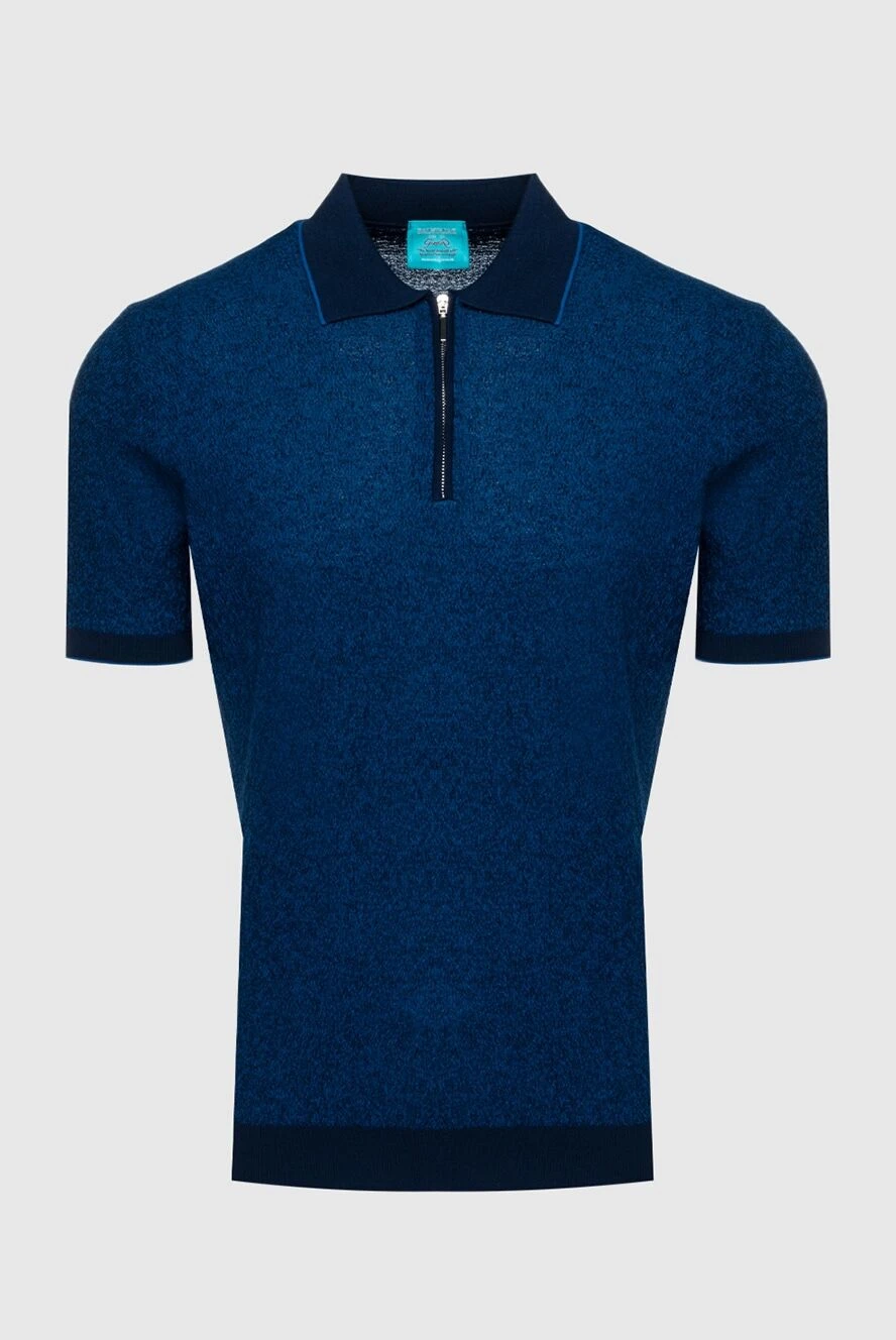 Dalmine blue cotton polo shirt with dark inserts and a zipper for men 159194 - photo 1
