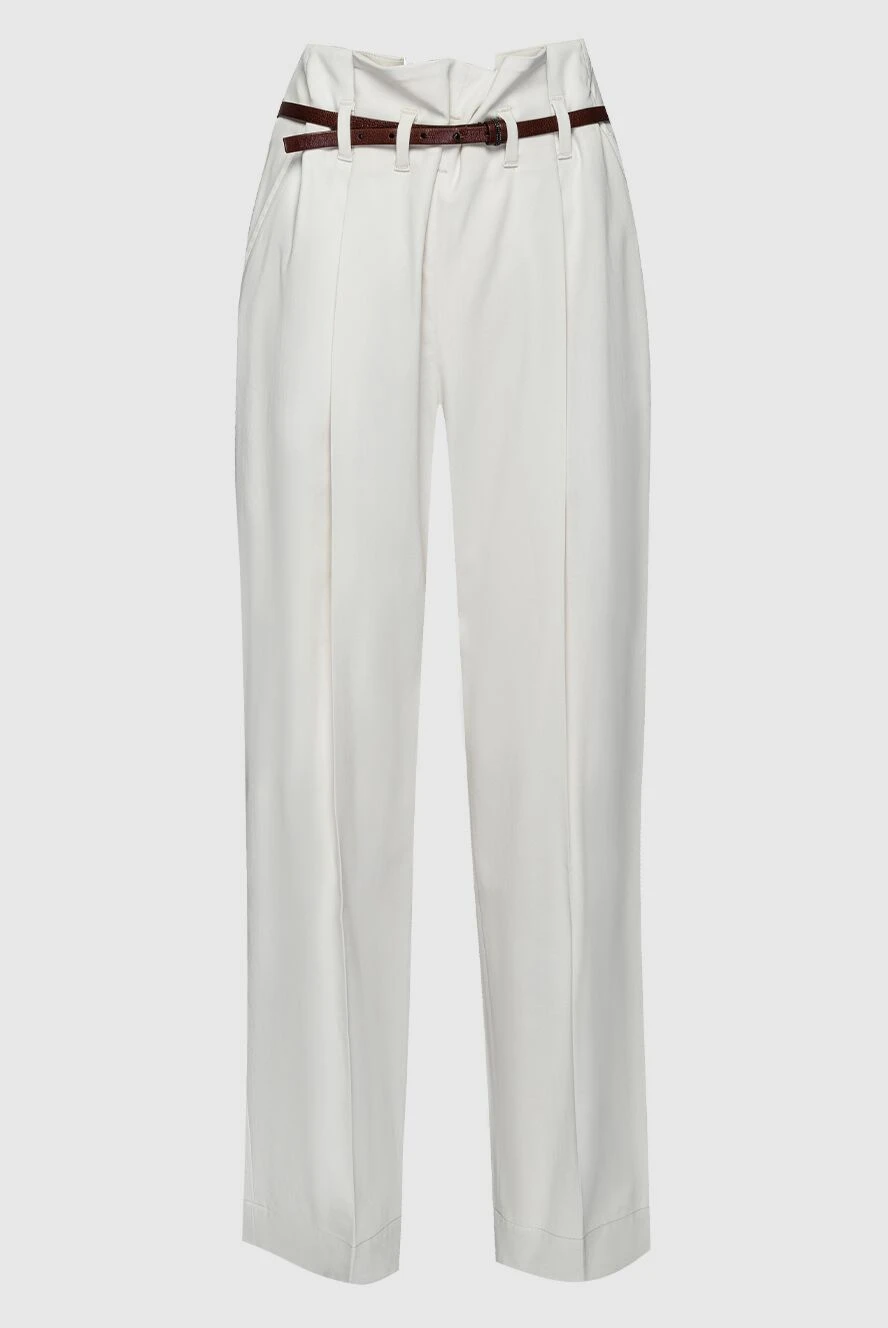 Brunello Cucinelli woman white cotton and viscose trousers for women купить с ценами и фото 159932 - photo 1