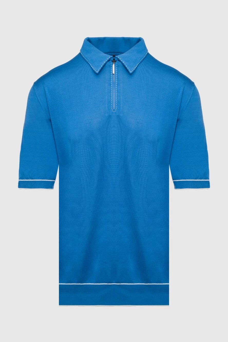 Stefano Ricci blue knitted polo shirt with a zip and contrast trim 160597 - photo 1