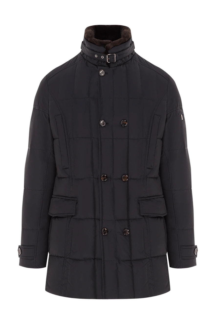 Moorer пуховик мужской синий двубортный с высоким воротом и меховой подкладкой
160676 - фото 1