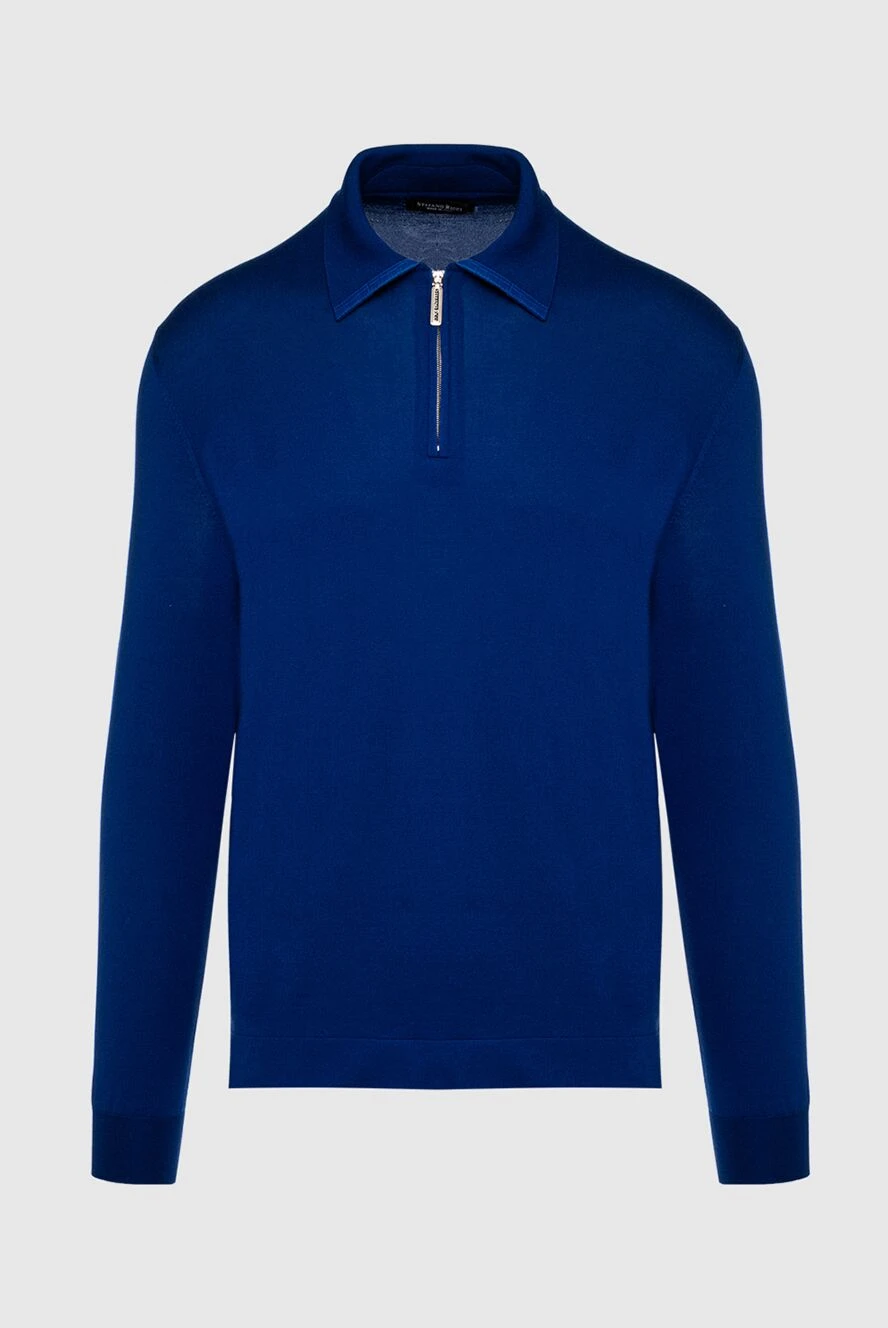 Stefano Ricci қолтырауын терісі салынған ерлерге арналған көк түсті ұзын жеңді жүн поло жейдесі 161377 - фото 1