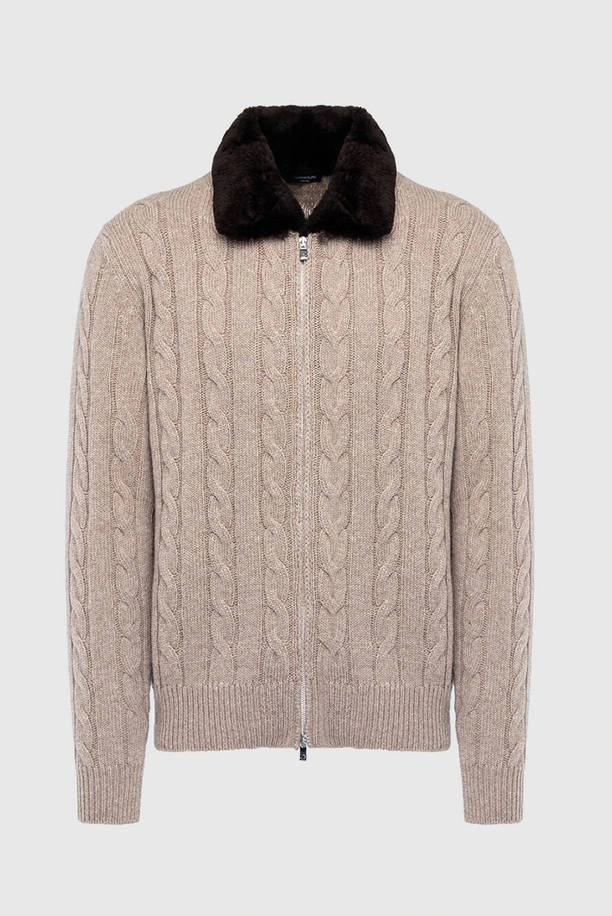 Tombolini man men's cardigan made of wool and natural fur, beige купить с ценами и фото 161714 - photo 1