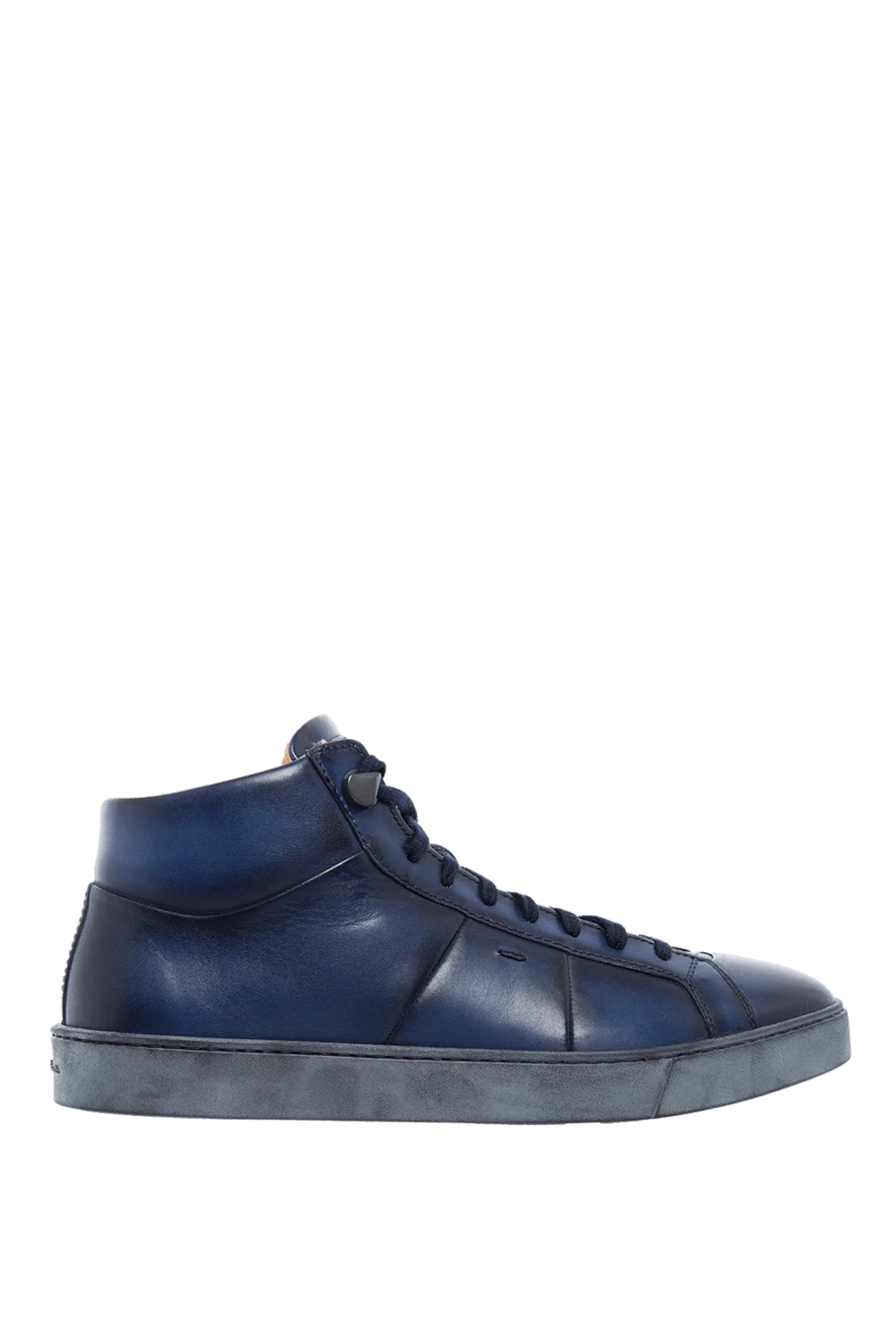 Santoni man blue leather sinkers for men купить с ценами и фото 161940 - photo 1