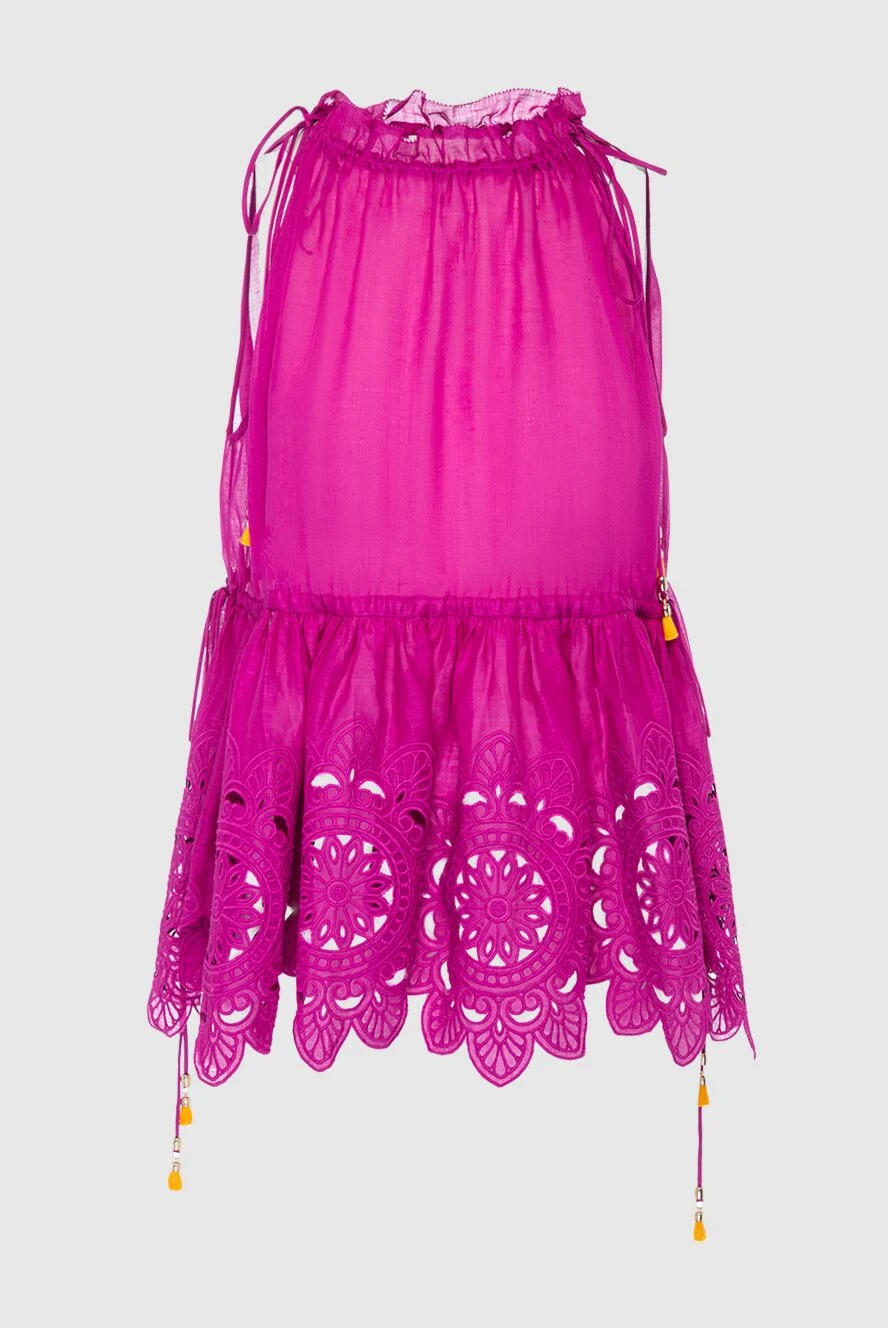Zimmermann хлопковый топ малинового цвета с ажурной вышивкой 162183 - фото 1