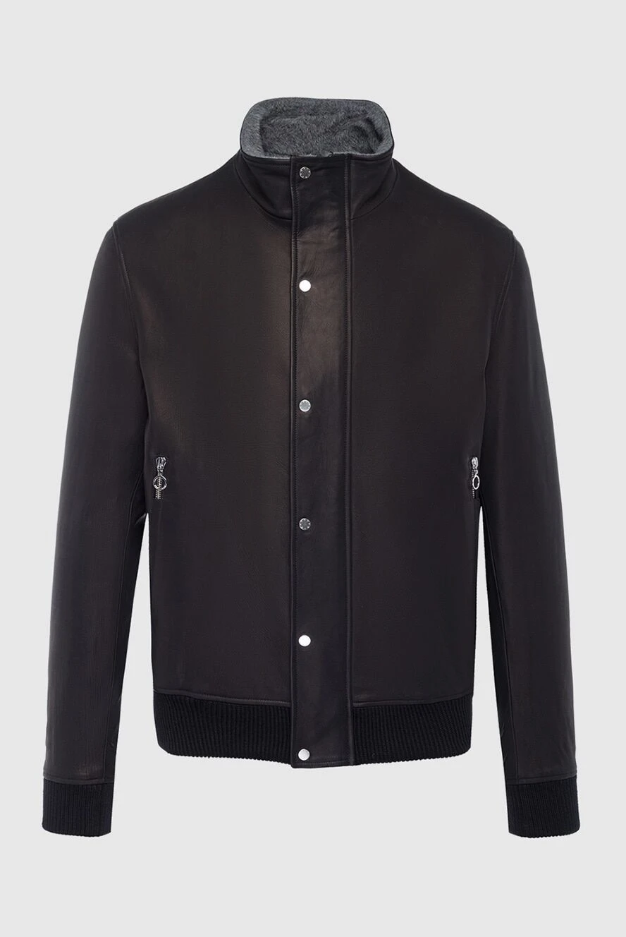 Seraphin ерлерге арналған қара жылы былғары бомбер күртеше биік жағалы 162483 - фото 1