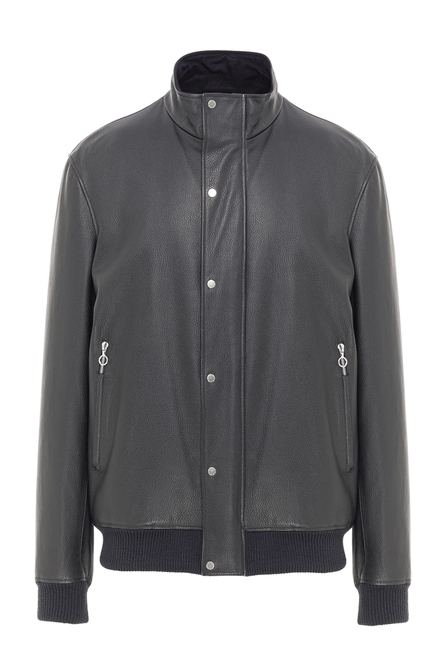 Seraphin куртка кожаная синяя на молнии, скрытой под ветрозащитной планкой мужская 162495 - фото 1