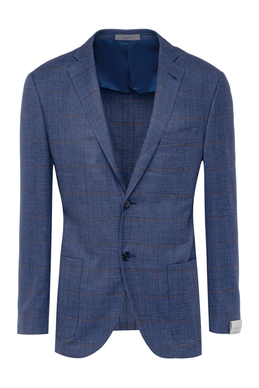 Corneliani мужской однобортный синий пиджак с узором в бордовую клетку 162591 - фото 1
