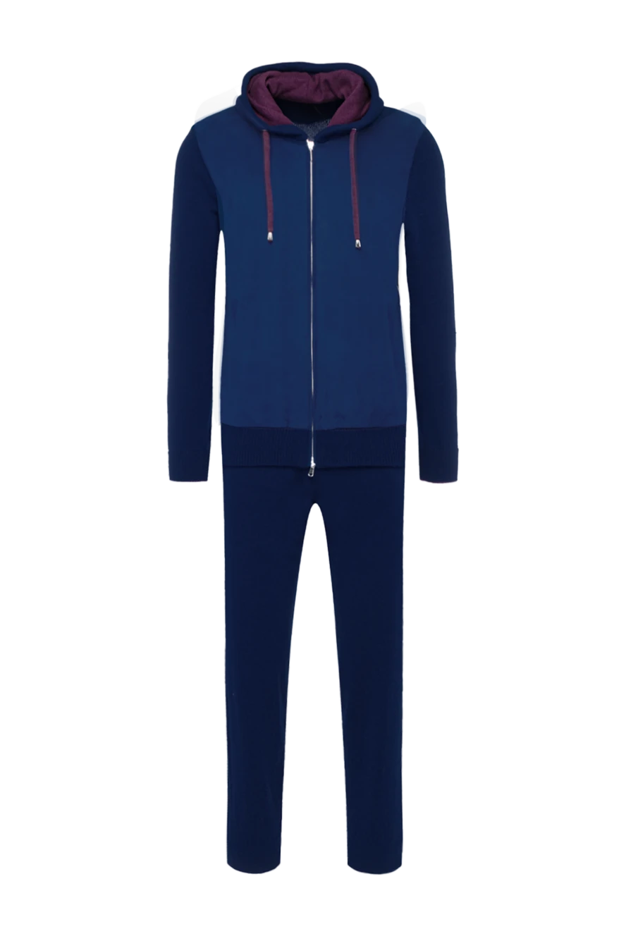 Cesare di Napoli костюм спортивный синий с капюшоном и контрастными фактурными вставками мужской 162685 - фото 1
