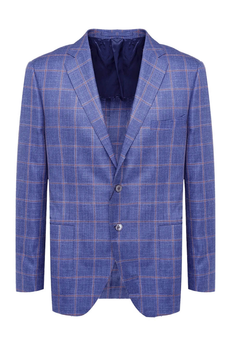 Lubiam синий пиджак в красную клетку из шерсти шелка и льна 162701 - фото 1