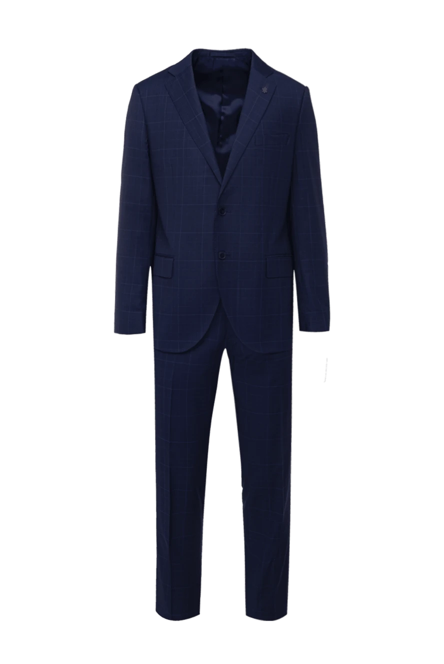 Lubiam men’s blue wool suit in contrast check with branded boutonnière pin 162753 - photo 1