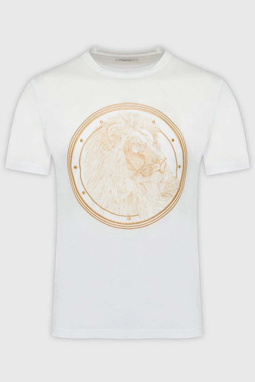 Stefano Ricci футболка из хлопка и модала белого цвета с золотистым принтом льва 162816 - фото 1