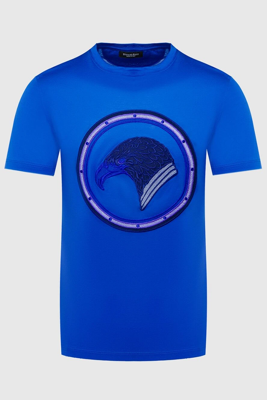 Stefano Ricci көк мақтадан және 3d бүркіт басы басылған модальды футболка 162822 - фото 1