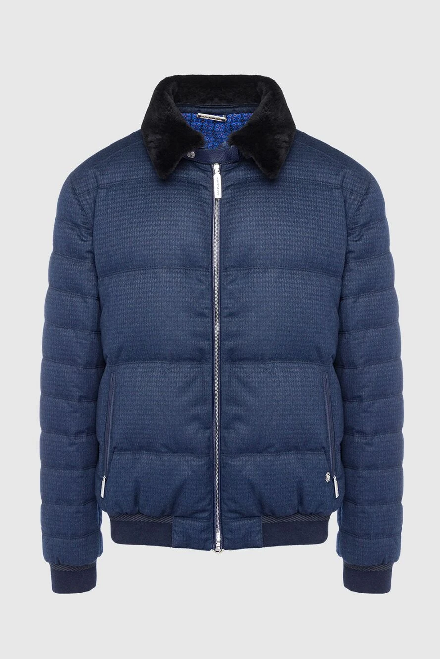 Stefano Ricci пуховик мужской из кашемира, нутрии, шелка и оленя синий 162889 - фото 1