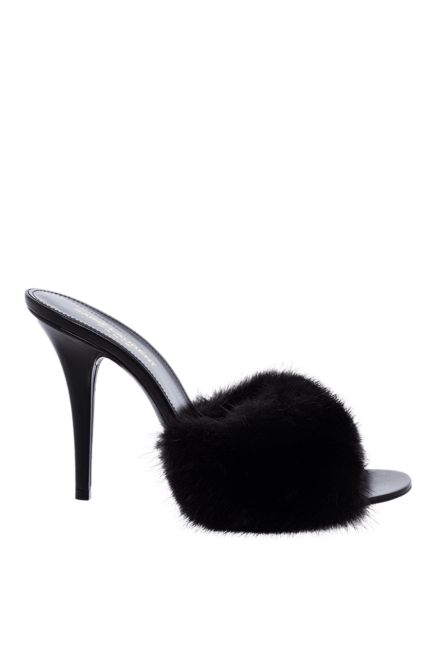 Saint Laurent woman black leather and fur mules for women купить с ценами и фото 163800 - photo 1