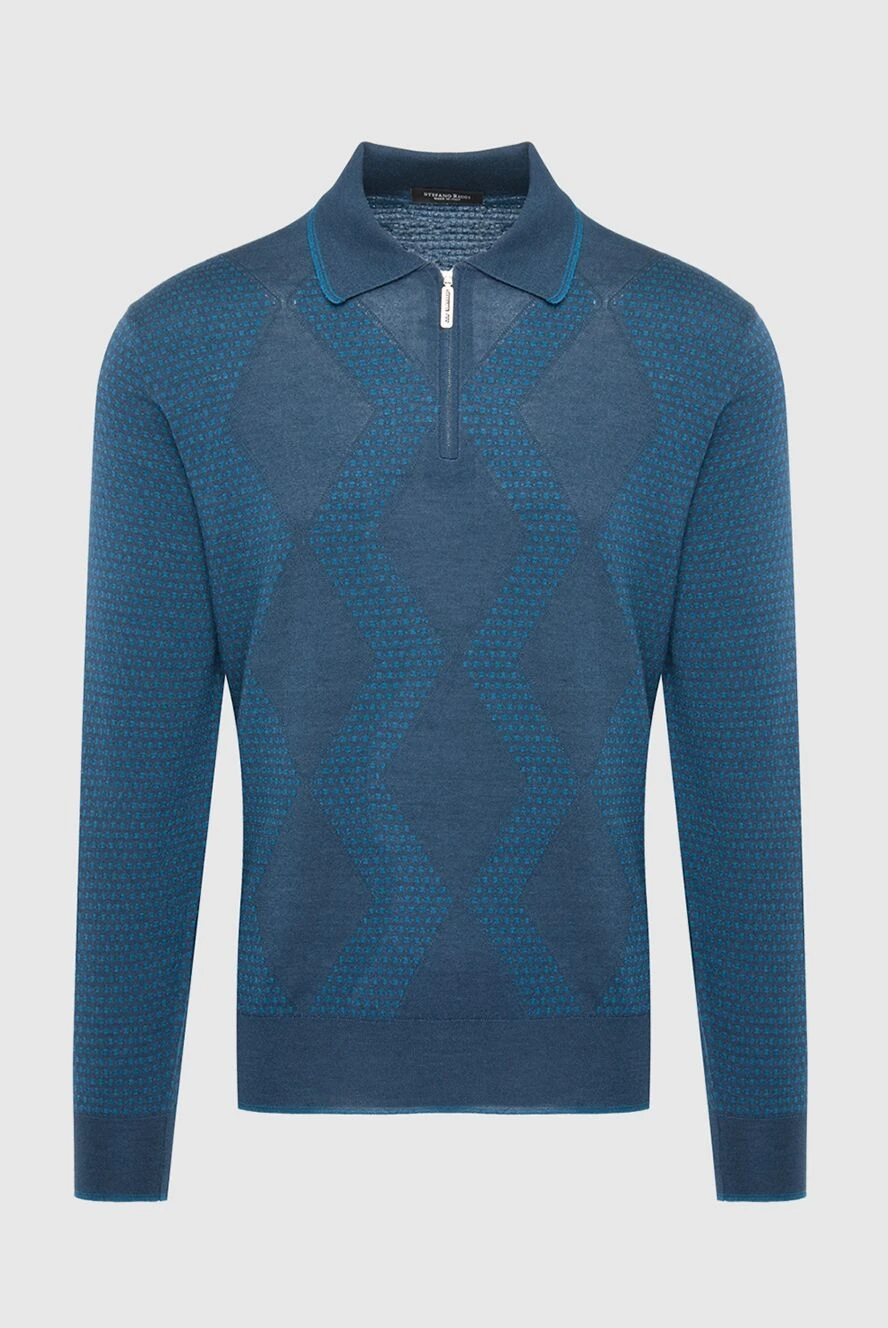 Stefano Ricci мужское голубое поло с длинным рукавом и геометрическим рисунком 164083 - фото 1