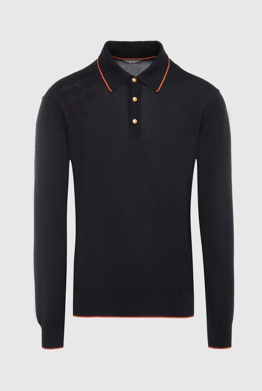 Stefano Ricci мужское черное поло с длинным рукавом и контрастной окантовкой 164091 - фото 1