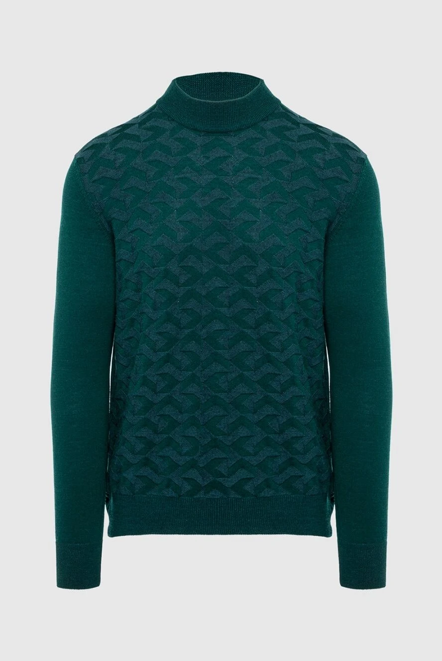 Cesare di Napoli man men's jumper with a high stand-up collar made of wool green купить с ценами и фото 164385 - photo 1