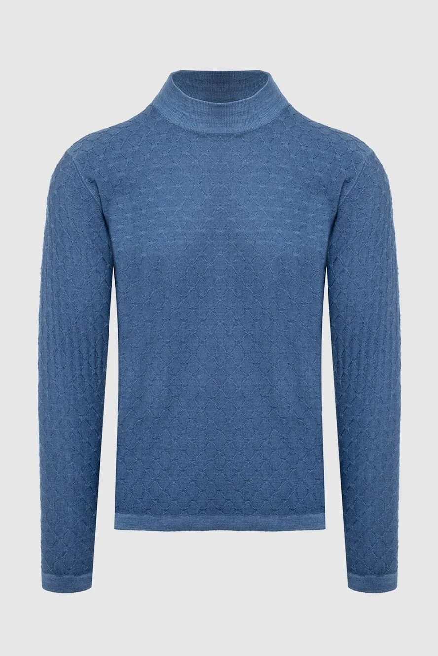 Cesare di Napoli man men's jumper with a high stand-up collar made of wool, blue купить с ценами и фото 164392 - photo 1