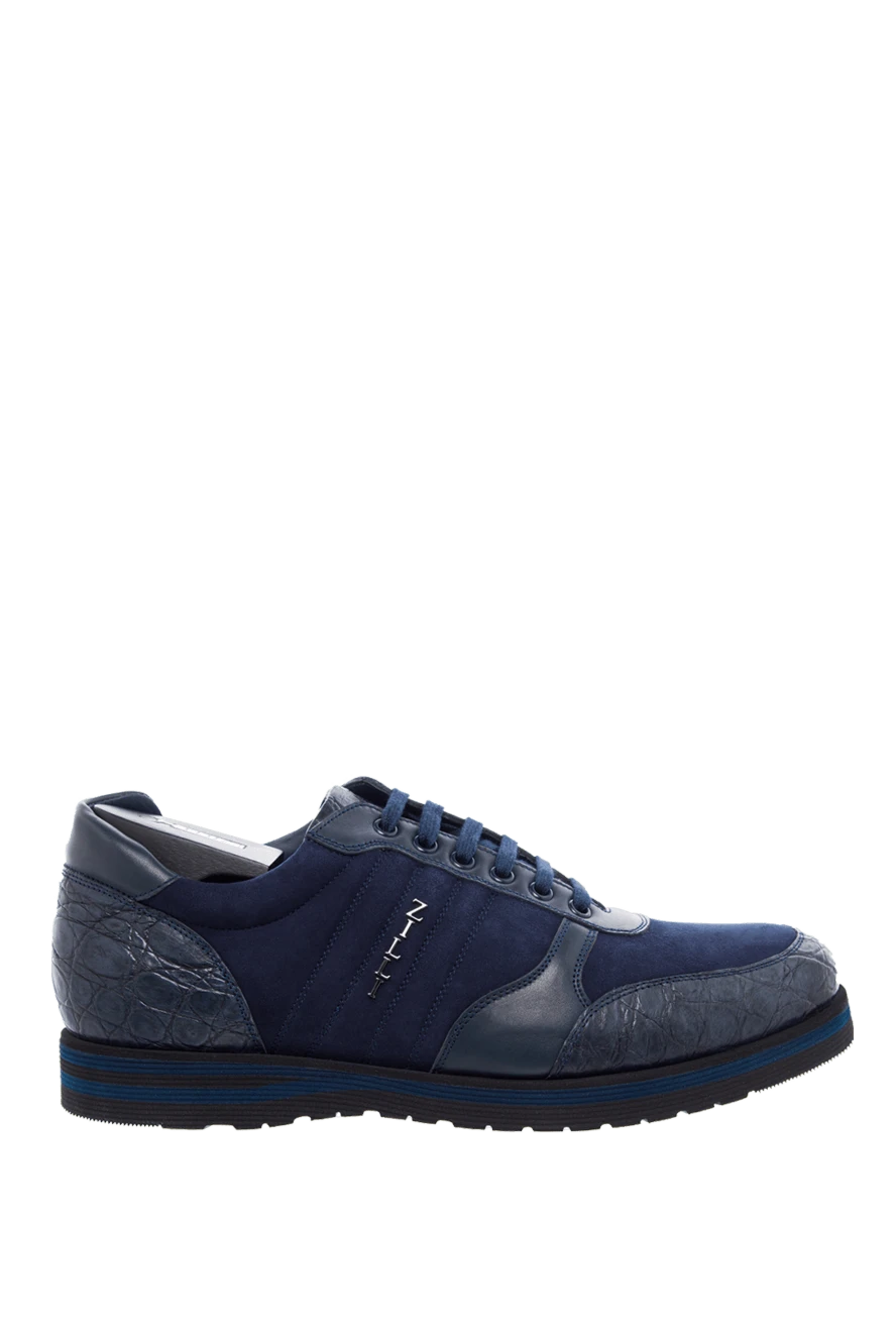 Zilli man sneakers in crocodile leather and nubuck blue for men купить с ценами и фото 164686 - photo 1