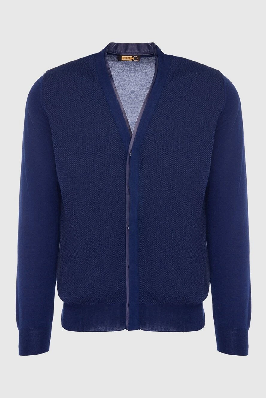 Zilli man men's cardigan made of cashmere, silk and genuine leather, blue купить с ценами и фото 164979 - photo 1