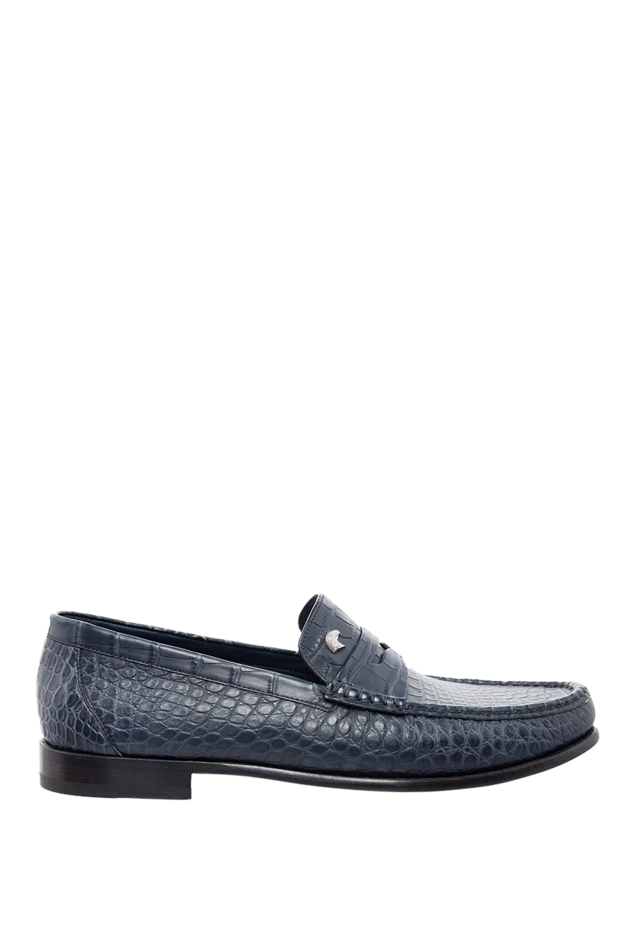 Stefano Ricci лоферы из натуральной кожи крокодила темно синие с перемычкой
165173 - фото 1