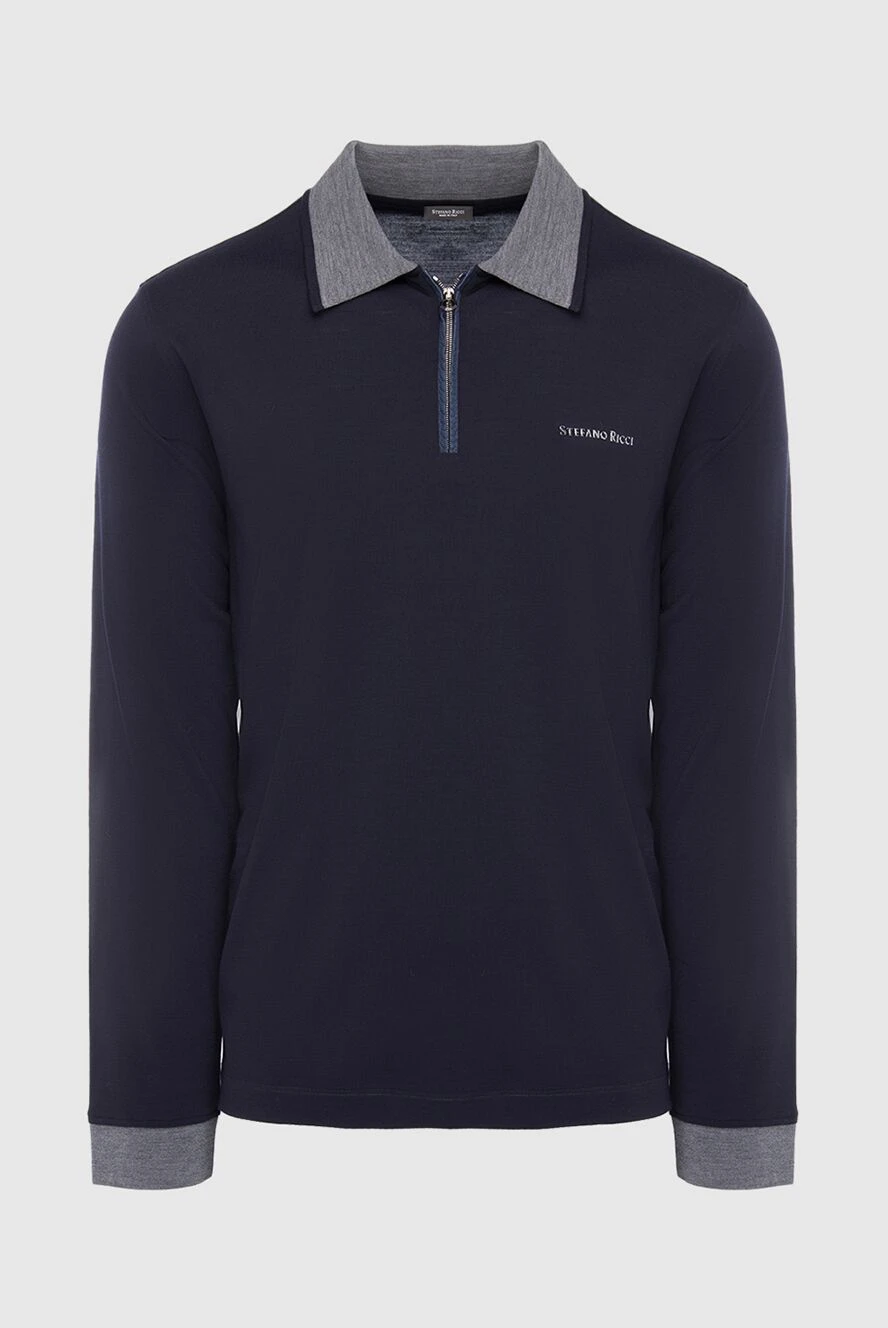 Stefano Ricci long-sleeve polo with wool and crocodile leather blue men's blue 165257 - photo 1